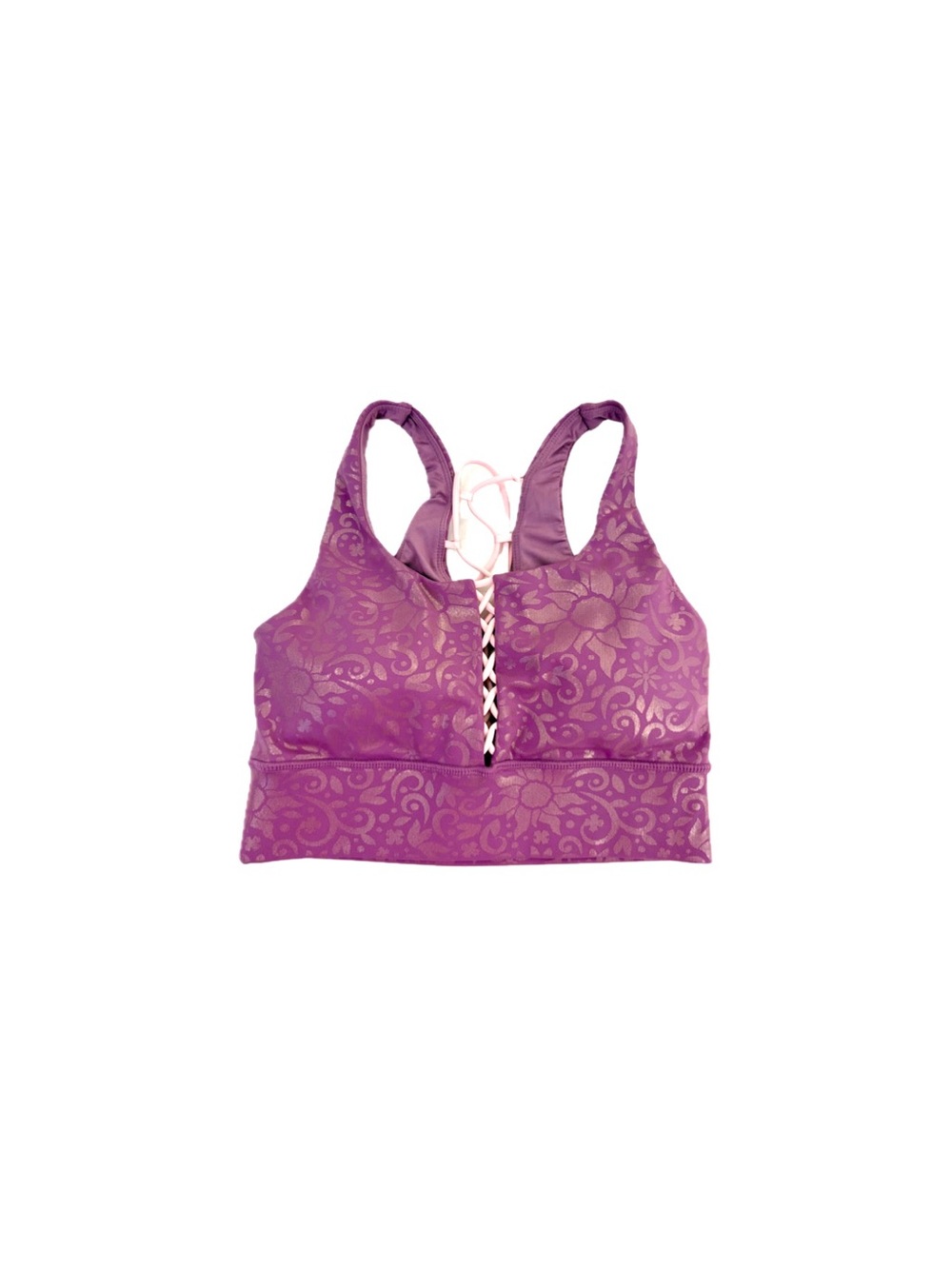 Crowned Athletics Golden Dreamer Rapunzel Sports Bra Purple Pink – Size Small